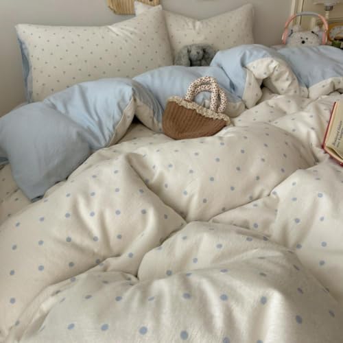 Image of Nayoroom Polka Dot Duvet Cover Queen Size Reversible Blue White Aesthetic Dorm Bedding Set 3 Pieces Soft Lightweight Microfiber Cute Duvet Cover with Zipper Closure