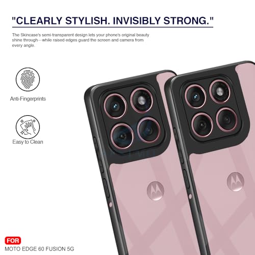 Image of AESTMO Moto Edge 60 Fusion 5G Back Cover | 360 Protection | Crystal Clear Hard Back Transparent | Bumper Case for Moto Edge 60 Fusion 5G (PC+TPU, Black Bumper)