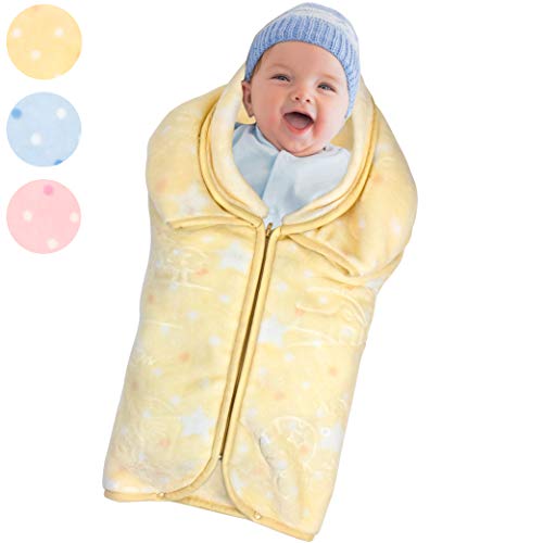 Image of JOIE BEAN Swaddle Blanket Adjustable Baby Wrap | Toddler and Baby Blanket 2 in 1 Sleep Sack Bag | Soft Micro Plush Fleece Infant Sleeping Bag and Wearable Blanket| 35 x 31 Inches Yellow