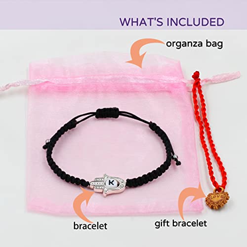 Image of Uloveido Customized A to Z 26 Letters Hand of Fatima Bracelet - Fatima Hamsa Hand Evil Eye Protection Bracelet Lucky Charm Adjustable Braided Black String