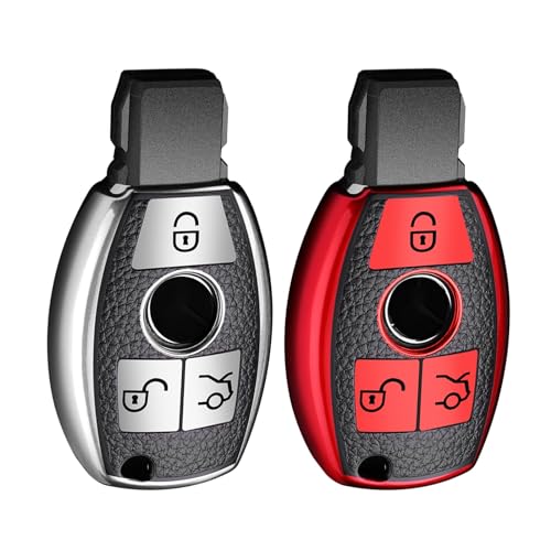 Coque clé Mercedes évite les rayures boîtier clé 3 boutons argent rouge