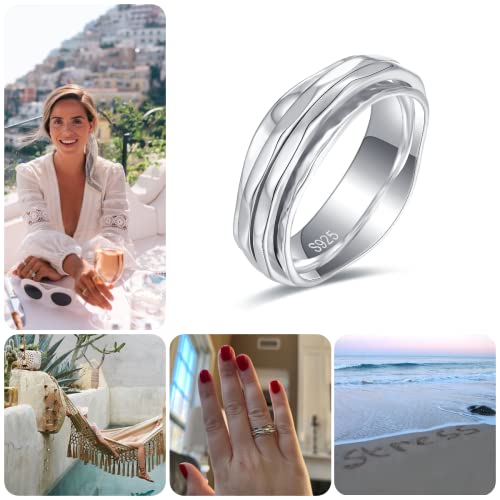 925 Sterling Silver Anxiety Ring with Beads Fidget Spinning Rings for Women Worry Beads Rings2