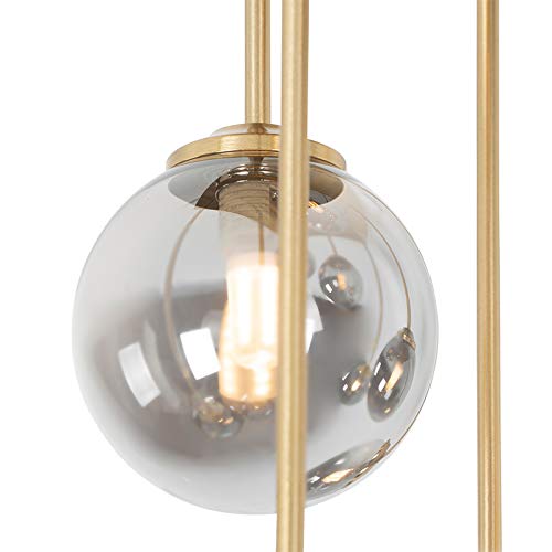Qazqa Athenas Lampada Da Soffitto Rustica 9 Luci – Oro/Ottone Con Paralumi In Vetro Fumé, Regolabile, Per Soggiorno E Cucina - 6