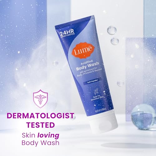 Image of Lume Acidified Body Wash for 24 Hour Odor Control - Removes Odor Better than Soap - Hydrating Formula - Formulated without SLS or Parabens - Safe for Sensitive Skin - 8.5 Ounce - 2 Pack (Soft Powder)