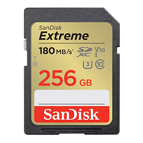 SanDisk 256GB Extreme SDXC kort, upp till 180 MB/s + RescuePro Deluxe, UHS-I, Kort 10, U3 V30