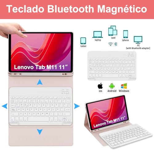 Clavier Bluetooth Lenovo Tab M11 AZERTY magnétique rose - 3