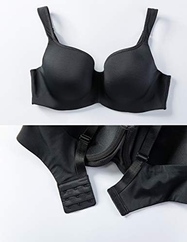 DELIMIRA Women's Balconette Bra Plus Size Full Coverage Tshirt Seamless Underwire Bras Back Smoothing Black 34F - 2