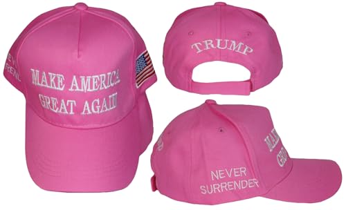 Trade Winds Make America Great Again Trump Never Surrender Pink Cotton Embroidered Cap Hat