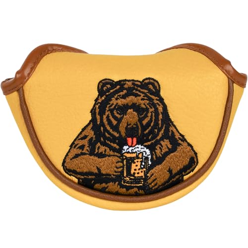 LZFAN Golf Club Head Cover Golf Head Cover Driver Headcover Fairway Wood Headcover Hybrid Club Head Cover Golf Blade Mallet Putter Cover Beer Bear (Half Mallet Putter)