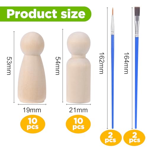 Szaboviktoria 20 Stück Holzfiguren Zum Bemalen 53mm Mit Bürste, Holzkegel Zum Basteln, Spielfiguren Holz Unvollendete, Für DIY Geburtstag Hochzeit Dekoration Bemalen
