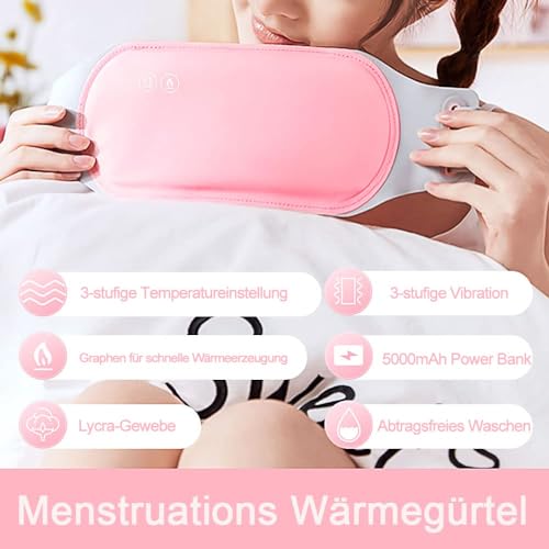 FONPOO Tragbares Elektrisches Heizkissen Rücken gegen Krämpfe, Frauen Perioden Wärmegürtel, 3 Temperaturmodi, USB Wiederaufladbar, Waschbar, Lycra Material