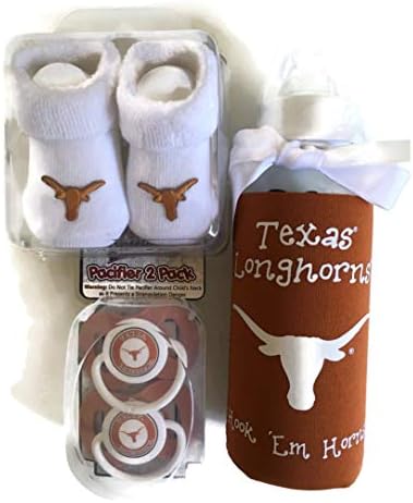 Texas Longhorns Baby Booties Gift Set UT Burnt Orange Baby Bottle BPA-Free with Coolie 2 Pacifiers Infant Socks NCAA