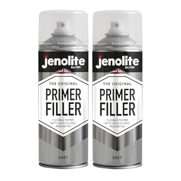 JENOLITE Primer Filler Spray Paint | GREY | High Fill Multi-Surface Primer Paint | Fills Small Dents & Scratches | Perfect For Car Bodywork, 3D Printer Models & More | 2 x 400ml