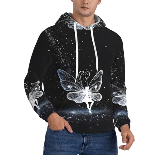 Sweat à capuche homme imprimé papillon pull manches longues avec cordon serrage