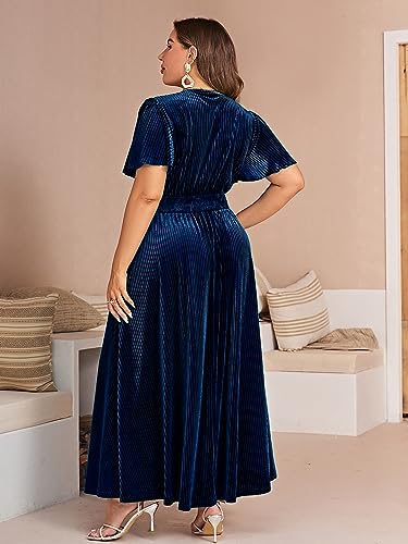 Image of Simplee Women's V Neck Velvet Maxi Dress Short Sleeve Empire Waist Long Formal Dress for Wedding Guest