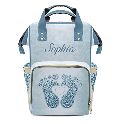 Blue Heart Feet Mommy Bag for Baby Girl Custom Diaper Bag Backpack Waterproof Multi-Function Travel Camping Picnic Diaper Carrying Bag