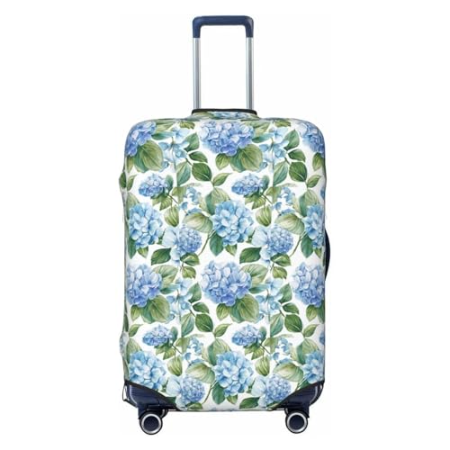 Blue Hydrangea Flowers Watercolor Elastic Travel Luggage Covers Dustproof Scratch-Resistant Suitcase Protector Fit 22-24 Inch