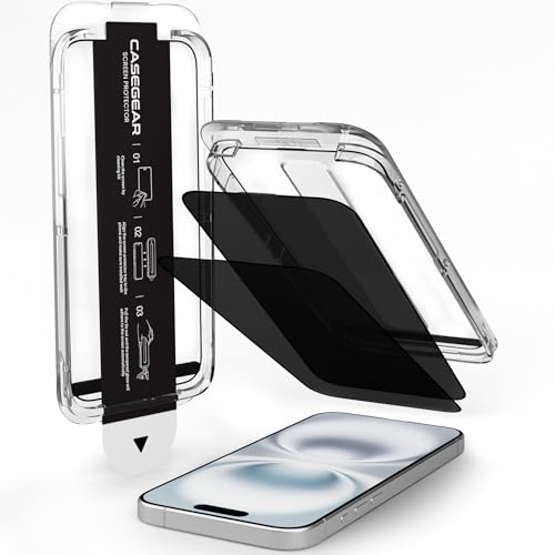 Image of CASEGEAR Privacy Screen Protector Compatible With iPhone 16 Anti Spy Tempered Glass | Curved Edges | Case Friendly | Easy Installation Kit | Pack Of 2