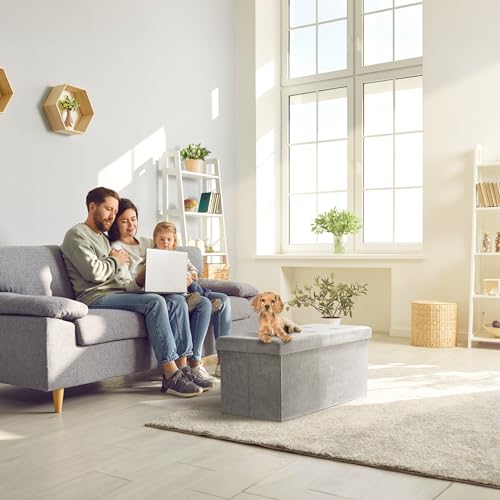Sorbus Collapsible Storage Ottoman Bench (Grey, Medium (15” x 30” x 15”)) - image 4