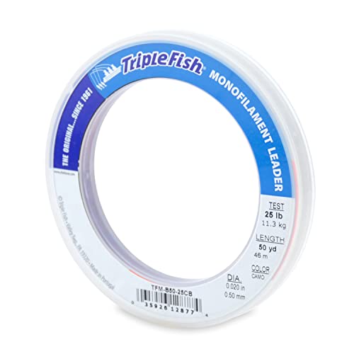 Image of Triple Fish Monofilament Fishing Leader - Clear, Camo Strong Tough Leader Material for Big Game Fishing, Up to 400lb Test