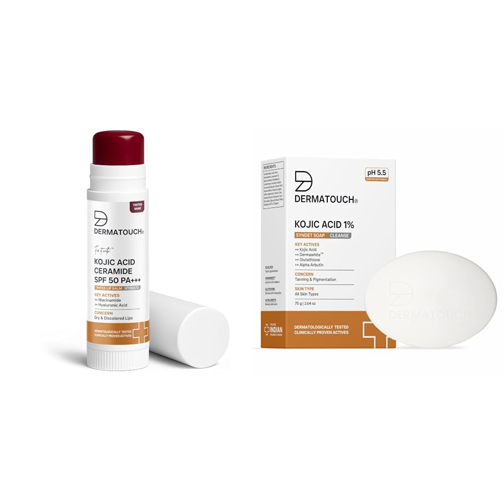 DERMATOUCH Kojic Acid Ceramide SPF 50 PA+++ Tinted Wine Lip Balm - 5g & Kojic Acid 1% Soap with Glutathione & Alpha Arbutin 75g-image-11