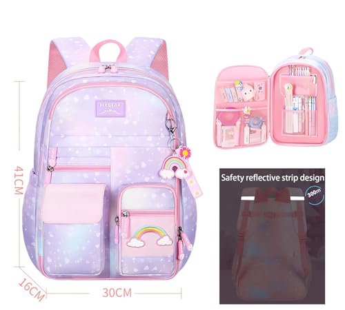 3Pcs Girl Backpack Set, Cute Kids Rainbow School Bag Backpack,School Bookbag For Girl With Shoulder Bag And Pencilcase2