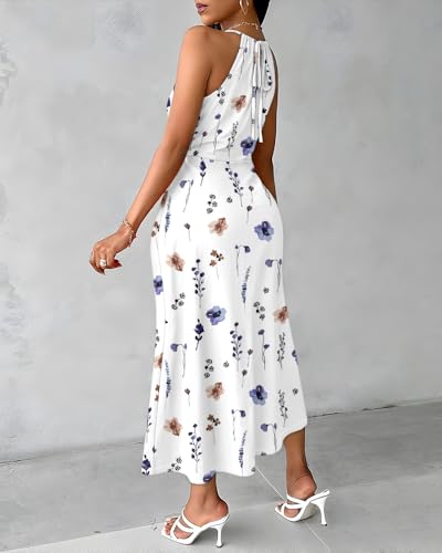 Image of CHICME Womens Halter Floral Print Bodycon Midi Dress