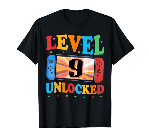Awesome Level 9 Unlocked 9th Birthday Boy Girl Video Gamer Maglietta