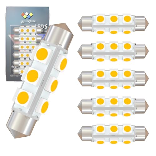 Wiseshine 42mm DC 24V Warm White Festoon LED Bulb,578 569 LED Bulbs 211-2 Navigation Bulb for Truck Interior Dome Reading Map Cargo Lights Non Polarity(Pack 6)