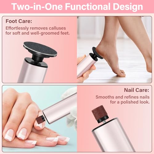 Daakro 2 in 1 Hornhautentferner Elektrisch, Rosa Fuß Hornhautentferner Set mit 9 einstellbaren Geschwindigkeiten, FR10 Schnurlose Fußfeile mit wiederaufladbarem Design für Fuß- und Handpflege