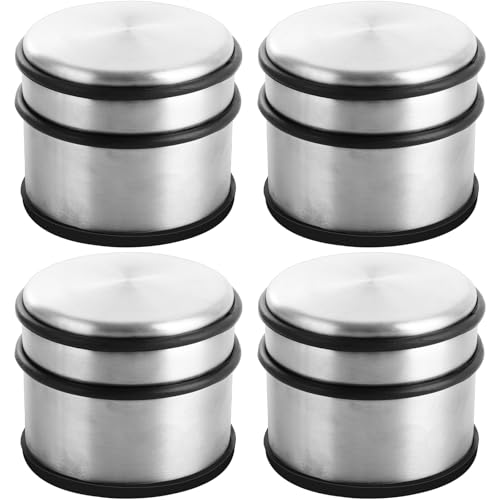 JMIATRY 4 Pcs Stainless Steel Door Stoppers, 1kg Heavy Duty Chrome Door Stopper with Rubber Buffer Ring, Metal Round Doors Stoppers for Floor