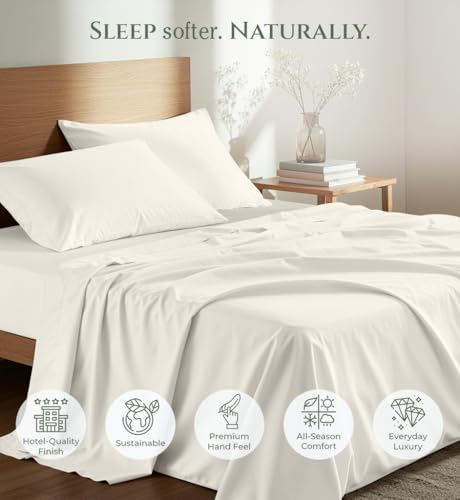Image of Royale Linens 100% Organic Cotton Queen Size Flat Sheet Only - Percale Top Sheets - Queen Flat Sheet Sold Separately - Lightweight & Super Soft 100% Cotton Ivory Bed Sheets Only (90 inch x 102 inch, Ivory)