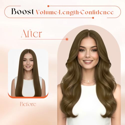 Image of Sunny Hair Clip in Hair Extensions Real Human Hair Light Brown 12 Inch | Remy Hair Extensions Clip Ins, Soft Layers and Blended Ends with Natural Looking for Quick Daily Styling, Easy to Apply 85g
