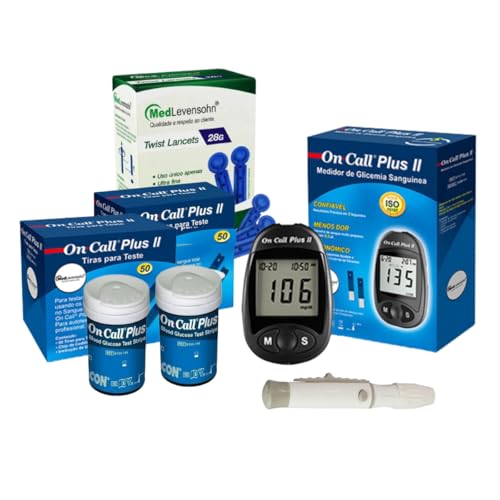 On Call Plus II: Kit Glicose - Monitor + 100 Tiras + 100 Lancetas