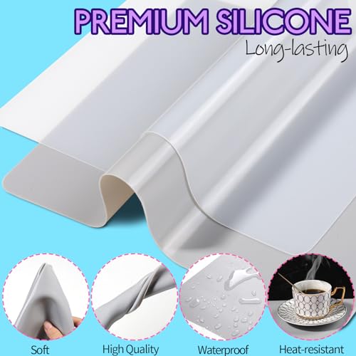 Image of LEOBRO Silicone Mats for Crafts, 2 Pcs 11.69 inch x 8.26 inch Silicone Mats for Resin, Paint Clay Play Dough Mat, DIY Arts and Crafts, Light Gray & Clear (Pack of 2)