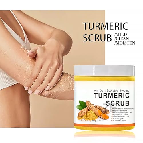 350g Turmeric Body Scrub, Large-Capacity Vitamin C Scrub, Turmeric Body Exfoliator Scrub, Dead Skin Remover for Body, Exfoliating Face Scrub, Deep Cleansing, Remove Dead Skin Improve Dark Spots Acne - Image 4