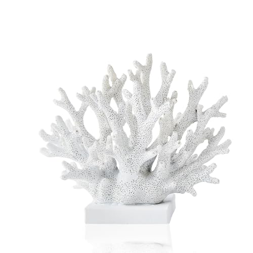 Ottalent Artificial White Coral Décor, Nautical Coral Reef Decorations for Home, Marine Style Decoration, Ocean Themed Cabinet Shelf Tabletop Decor (White)