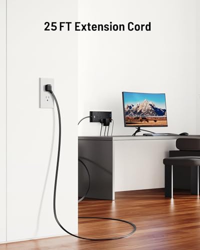 Image of Surge Protector Power Strip 4800J, LeZone 25Ft Long Extension Cord Flat Plug, 12 Outlets 2 USB C 2 USB Ports, Wall Mountable, Desk Charging Station, Black