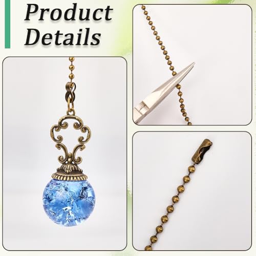 Image of GORGECRAFT 2PCS Ceiling Fan Pull Chain 15 Inches Light and Fan Cord Round Swith Connector Royal Blue Crystal Diamond Fan Pull Chain Charms Ceiling Fan Pull Chain Extenders for Ceiling Light Lamp