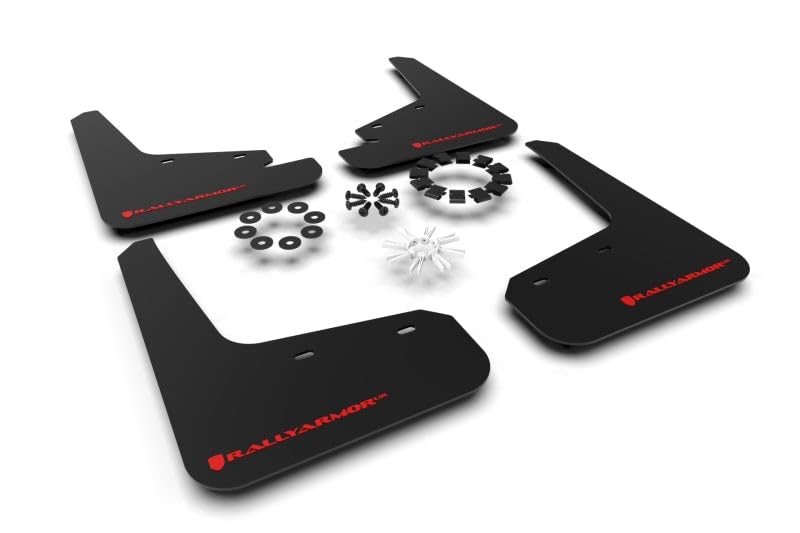 Image of Rally Armor MF72-UR-BLK /RD FITS: 20-21 Tesla Model Y UR Black Mud Flap w /Red Logo