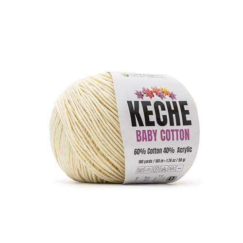 Image of Keche Baby Cotton, 60% Cotton 40% Acrylic Yarn, Soft Cotton Yarn for Crochet and Knitting, Amigurumi Yarn 1 Skein /Ball 1.76 Oz (50g) / 180 Yrds (165m) - Cream