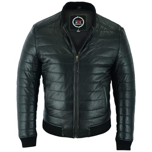 Leathers Men's Down Bomber Leather Jacket – Lambskin Mens Leather Jacket for Smart Casual – Leather Motorcycle Jacket Men3