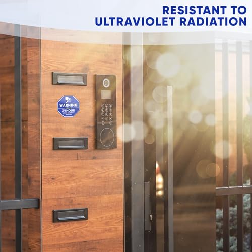 CCTV Video Surveillance Security Door & Window Stickers, Blue Octagon-Shaped, 3.3 X 3.3 Inch Vinyl Decals - Indoor & Outdoor Use, UV Protected & Waterproof - 6 Labels