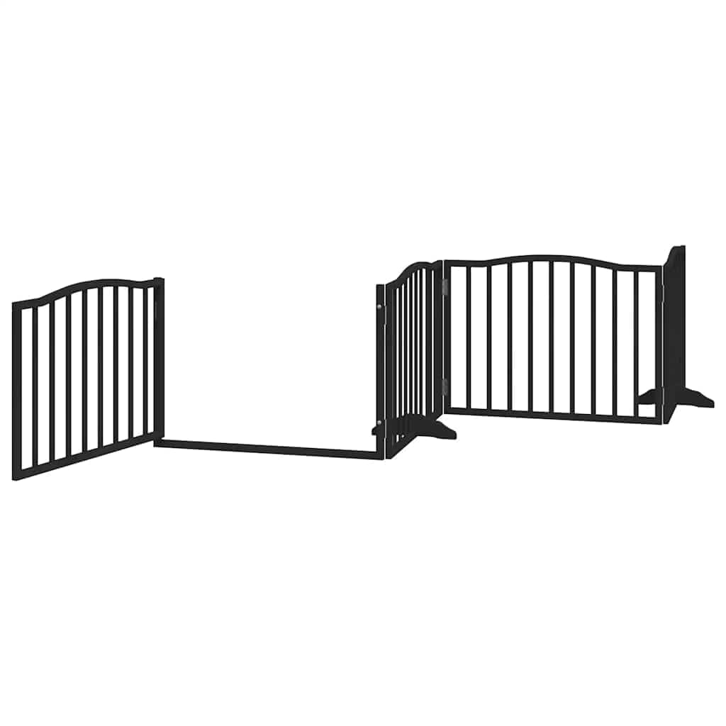 6-teilige Hundetor mit Tür Faltbar, Kaminschutzgitter, Freistehendes Hundeabsperrgitter für Küche, Schlafzimmer, Treppenhaus, 80x60x2 cm Schwarz Pappelholz