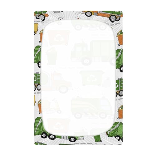 Image of Garbage Trucks Car Crib Sheets Soft Breathable Fitted Baby Crib Sheets Mattress Cover for Girl Boys, 52 inch x 28 inch x 9 inch