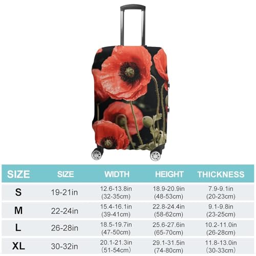 Red Poppy Flowers Leaves Luggage Cover, Washable Elastic Suitcase Cover Protector Fit 18-32 Inch Luggage2