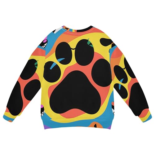 Wudan Colorful Dog and Paw Big Girls Sweatshirt Hoodie Crewneck Kids Pullover Hoodie2