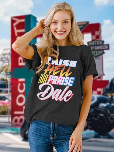FASHGL Raise Hell Praise Dale Shirt Women Racing T-Shirt Vintage Tee Race Day Casual Short Sleeve Tops2