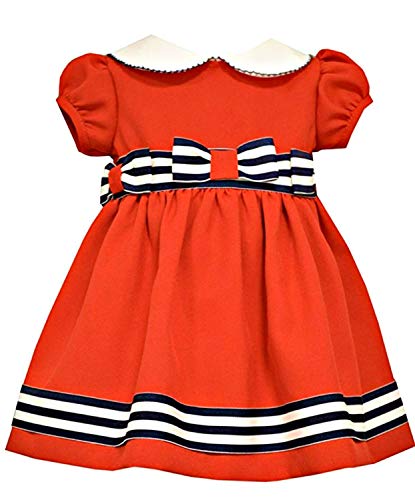 Bonnie Baby Baby Girls' Peter Pan Collar Nautical Dress and Panty Set (12 Months, Navy/White Triple Bow)
