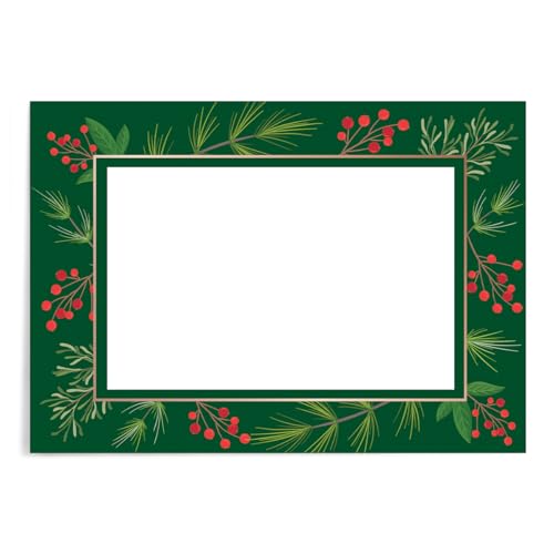 Designer Greetings, Boxed Season’s Greetings Photo-Holder Cards, Holly Design (Box of 15 Foil Embossed Cards and Envelopes)